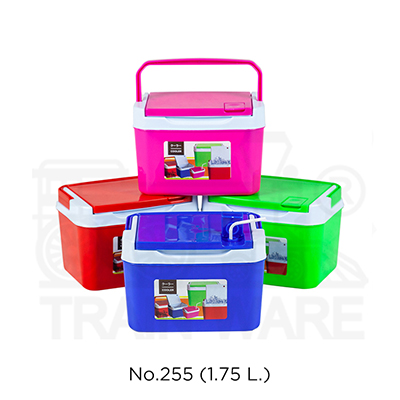 Wholesale 1.75L square insulated plastic coolers in red, blue, green, and pink, available in assorted colors at cheap bulk prices, featuring custom logo screen printing for premium promotional products in Thailand